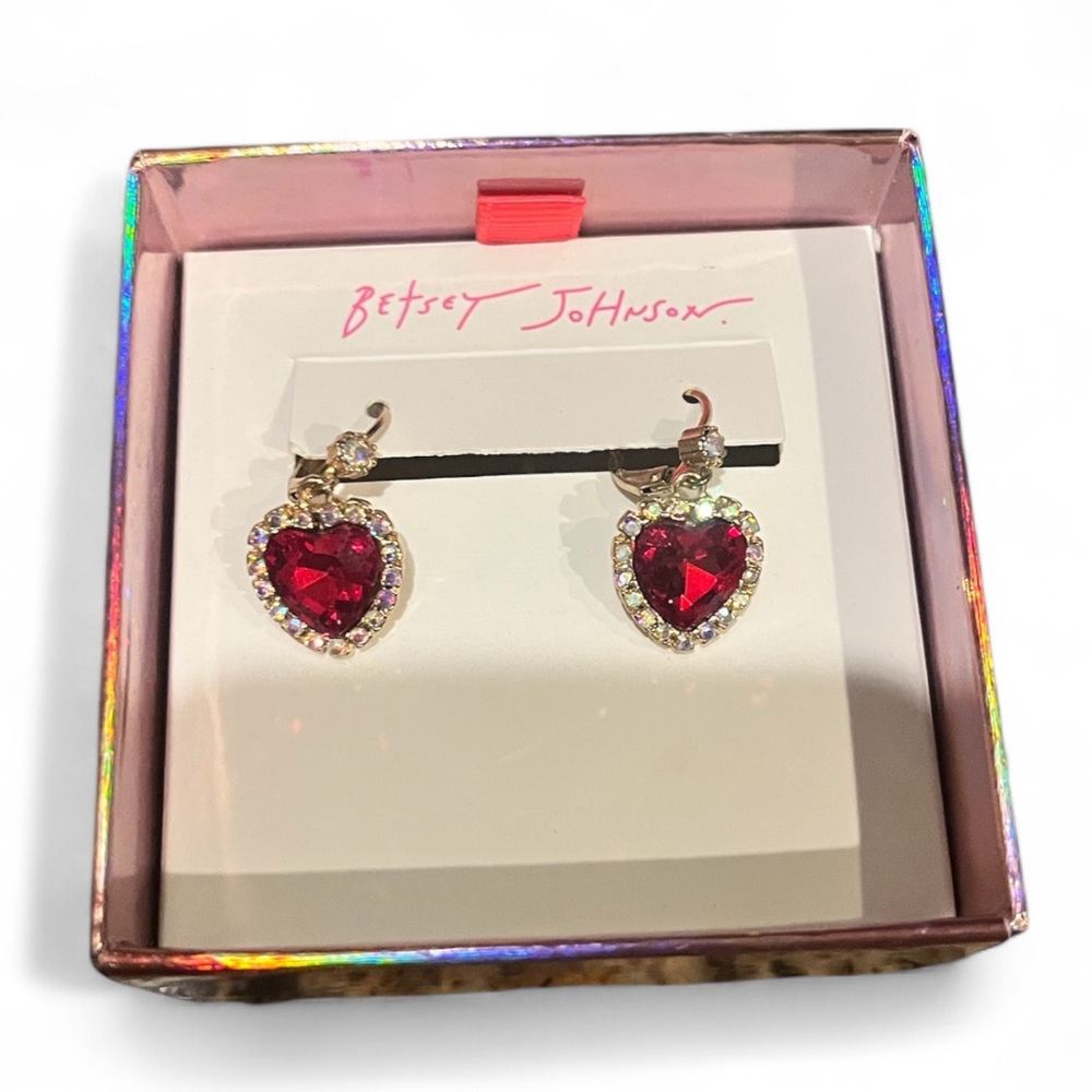 Betsey Johnson Ruby Red Heart Earrings